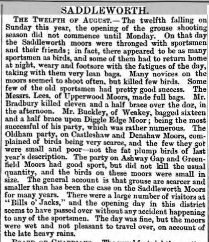 WEB GROUSE SHOOTING Huddersfield Chronicle August 18th 1866