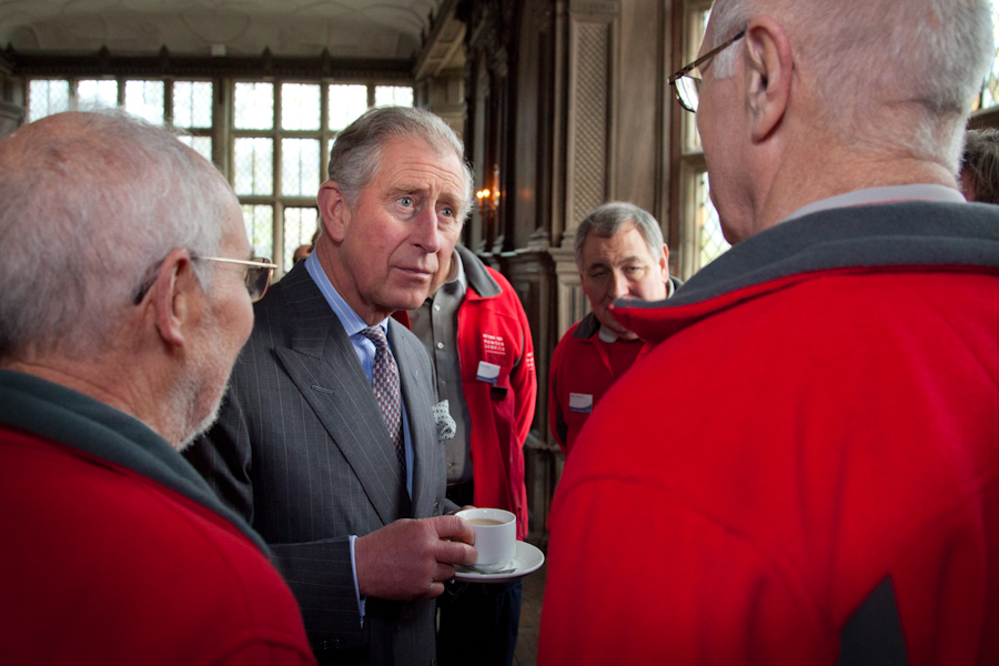 HRH the Prince of Wales talking to representatives of the volunteer rangers with over 40 years’ service